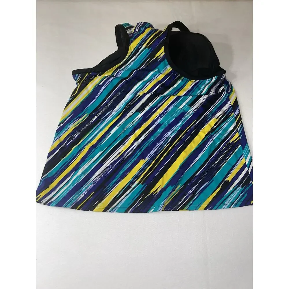 SWIMSUITS FOR‎ ALL Womens Swimsuit 28 Built in Bra One Piece Blue Yellow Stripe
